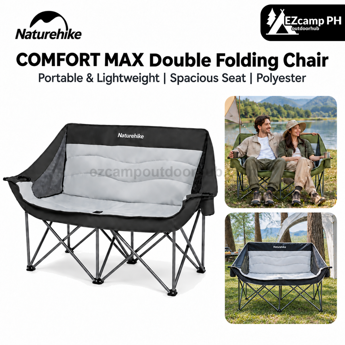 Naturehike COMFORT MAX Double Folding Chair Camping Portable Soft Padded Cushions 240kg Max Load