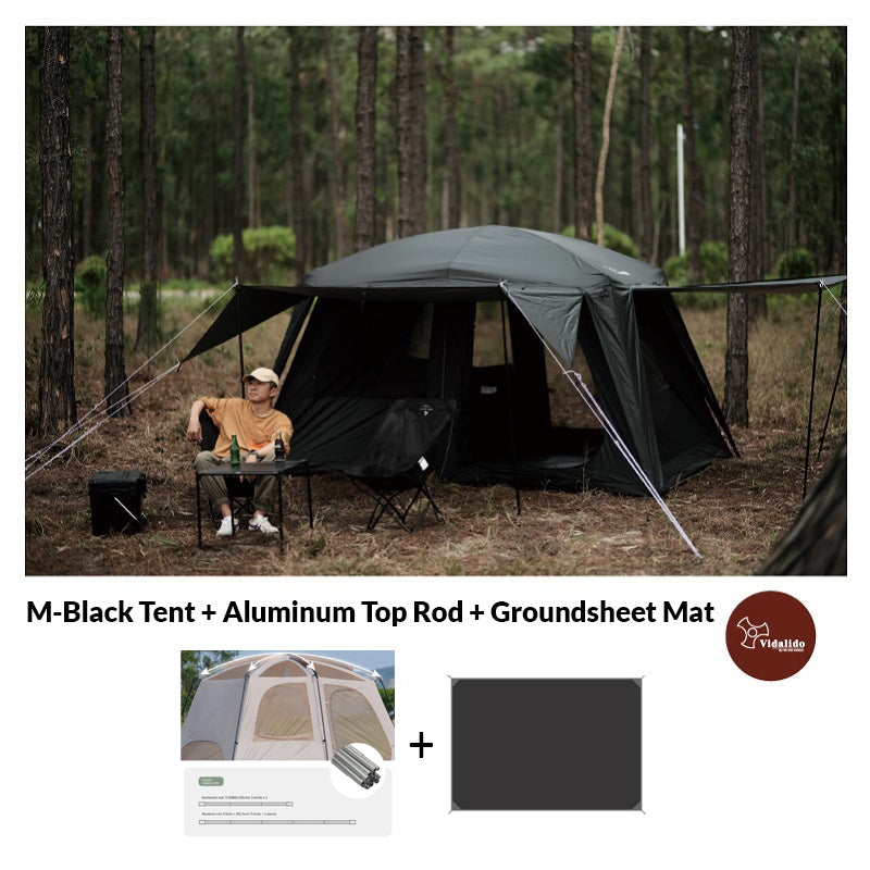 VIDALIDO Poon Saan Cabin Style Tent Semi-Automatic Waterproof Breathable Outdoor Camping Medium Large Tent for 4-10 Person Black Khaki Banshan Villa