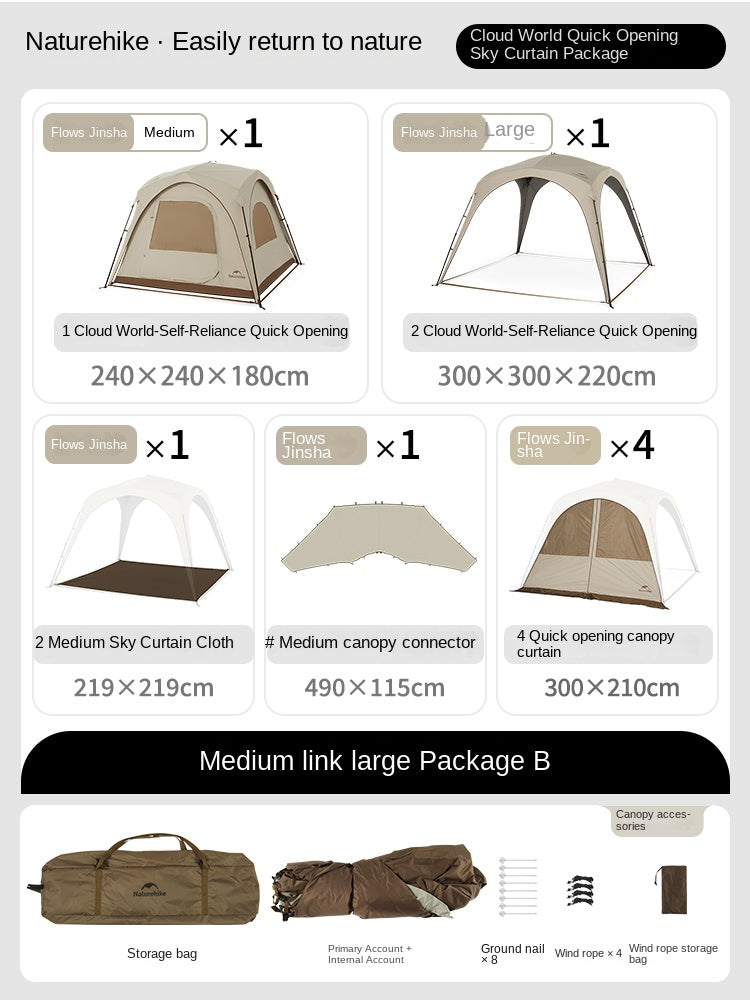 Naturehike CLOUD WORLD Medium Modular Tent Automatic Quick Setup Stand-Alone Canopy Or Bedroom Tent DIY Unlimited Connection 150D Oxford Cloth Glass Fiber