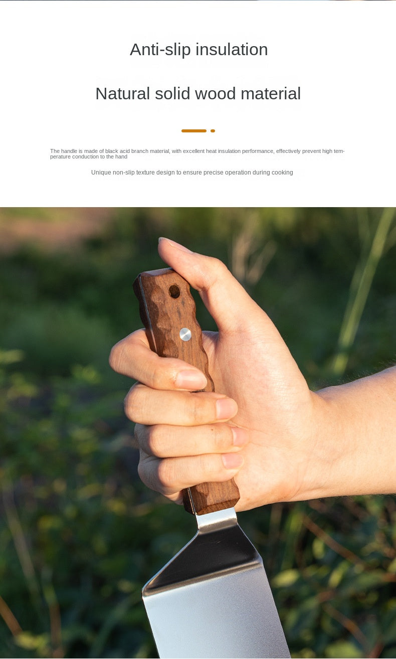 Campingmoon MS-29 Multifunctional Steak Shovel Outdoor Portable Ultralight Multipurpose Cooking Spatula Stainless Steel Solid Wood Handle Utensil