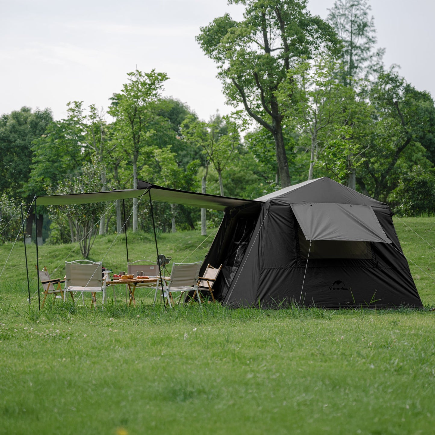 Naturehike VILLAGE 6.0 Black Edition Ridge Tent 2-4 Person Cabin Style Automatic Tent 2026 Gen 2 Spacious Space 210D Oxford Cloth Outdoor Camping