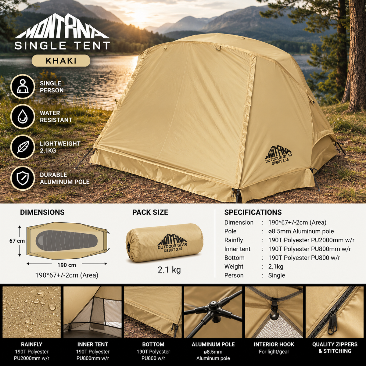 Montana COT TENT Combo Off the Ground Single Person Ultralight Portable Waterproof Camping Tent