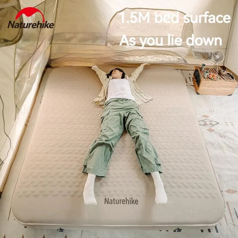 Naturehike FEATHER BONE C12 Inflatable Sleeping Pad Cushion Foam Queen Size Mattress Bed Mat Portable Storage Built-in Air Inflate Deflate Pump