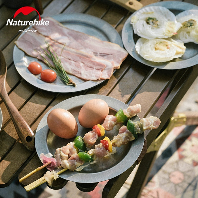 Naturehike Stainless Steel Retro Tableware Set Outdoor Portable Lightweight Vintage Style Plate Dish Cup Mug Coffee Tea Set Camping Hiking Picnic BBQ Dining Travel Utensil Heavy Duty Original Nature Hike