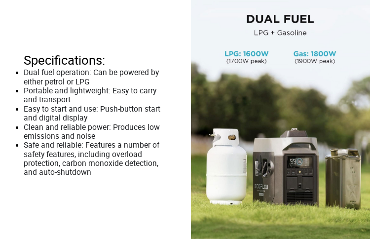EcoFlow Dual Fuel Smart Generator Portable Lightweight Multifunctional Large Capacity Either LPG Or Gasoline Emergency Generator Backup Eco Flow