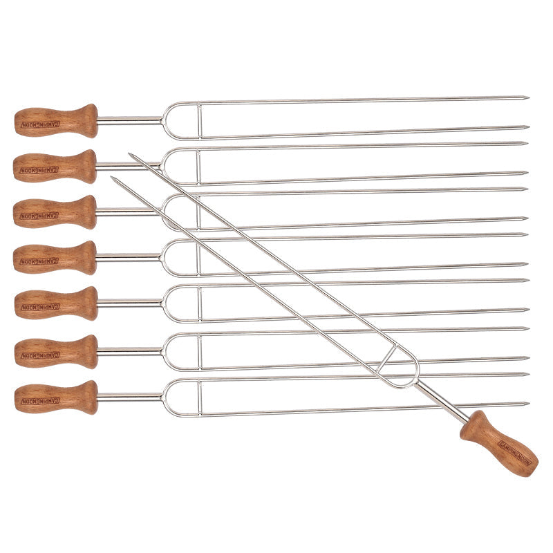 CAMPINGMOON MK-8 Stainless Steel Twin Skewer Outdoor Portable Lightweight Food Grade BBQ Skewers With Wooden Handle Barbecue Kebab Fork Needle