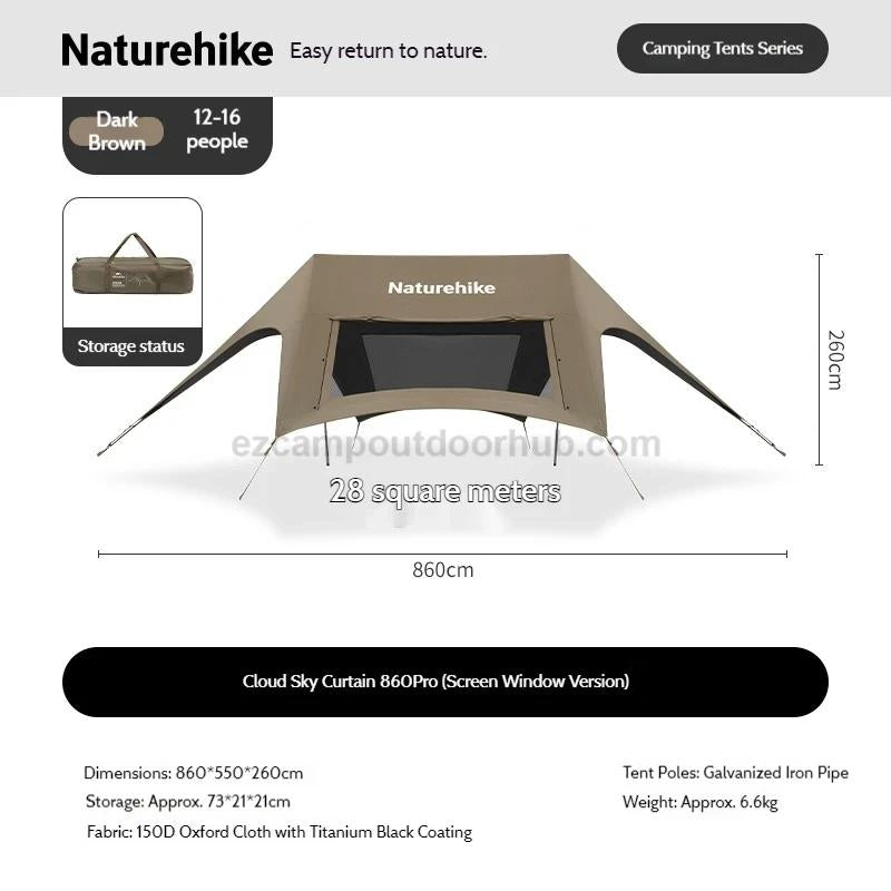Naturehike Rope-Free Canopy Tarp Waterproof Awning Sun Shelter 150D Titanium Black Outdoor Camping Large Space Hexagonal