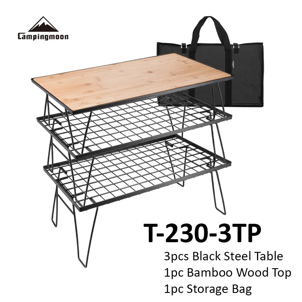 CAMPINGMOON Multi-Purpose Portable Folding Table Black Iron Stainless Steel Stackable Storage Rack Foldable Metal Table Outdoor Camping Hiking Travel Picnic  Heavy Duty Original Camping Moon
