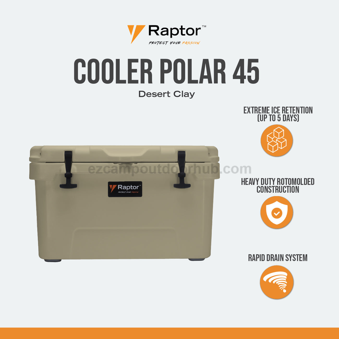 Raptor POLAR Hand Carry 45 45L Capacity Food Drink Ice Storage Chest Container Extreme Ice Retention Up To 5 Days Rotomolded Cooler Outdoor