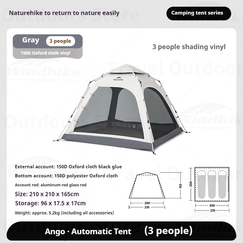 Naturehike ANGO PLUS Automatic Tent Upgraded Portable Lightweight 3-4 Persons Quick Opening Tent Camping Park Canopy Tent Integrated Tent Waterproof