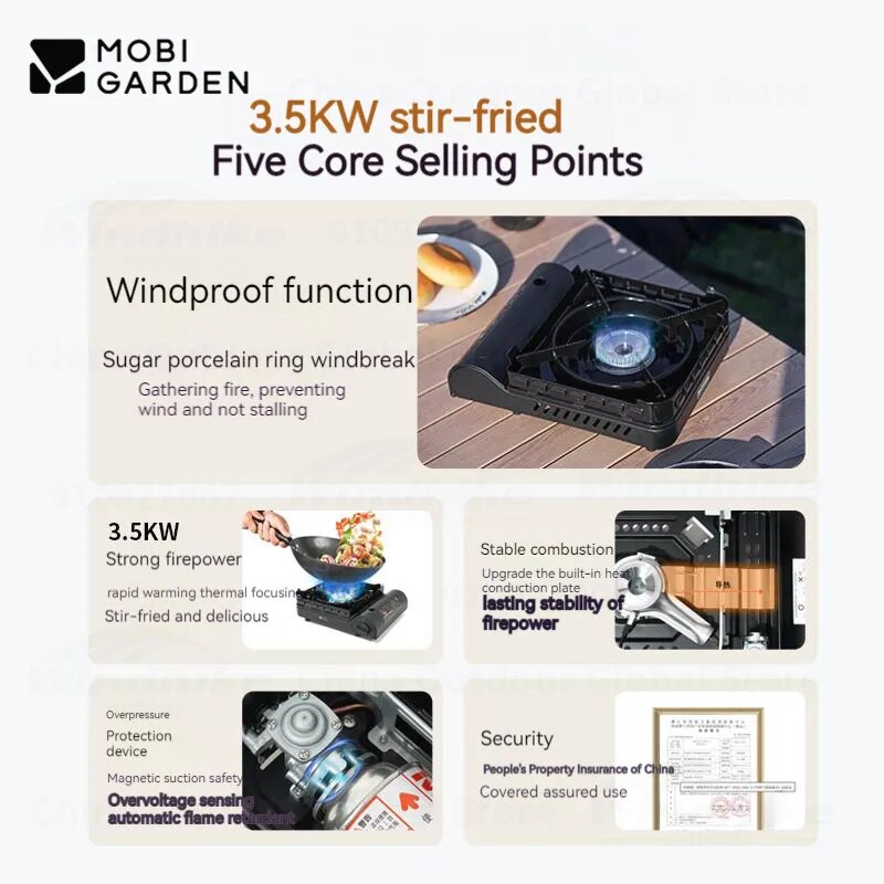 Mobi Garden MeiYan Large Butane Stove Camping Mini 3.5KW Firepower with Built-in Windshield Standard Gas Fuel Nozzle Type Canister Cassette Burner