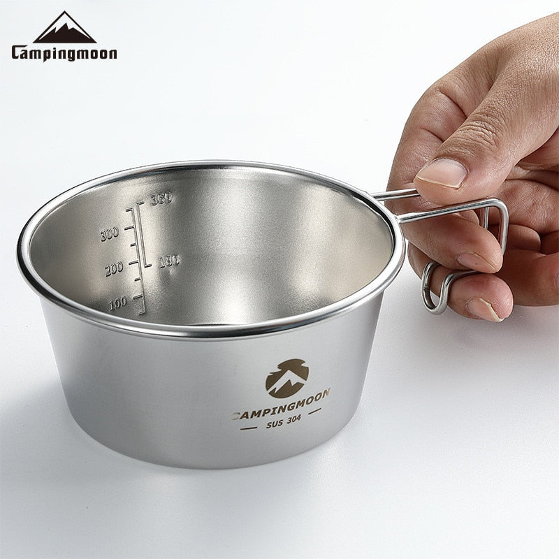 CAMPINGMOON Stainless Steel Sierra Bowl Portable Lightweight Multi-Function  Hanging Cup Tableware Cookware Utensil 310/450ml Outdoor Camping Hiking