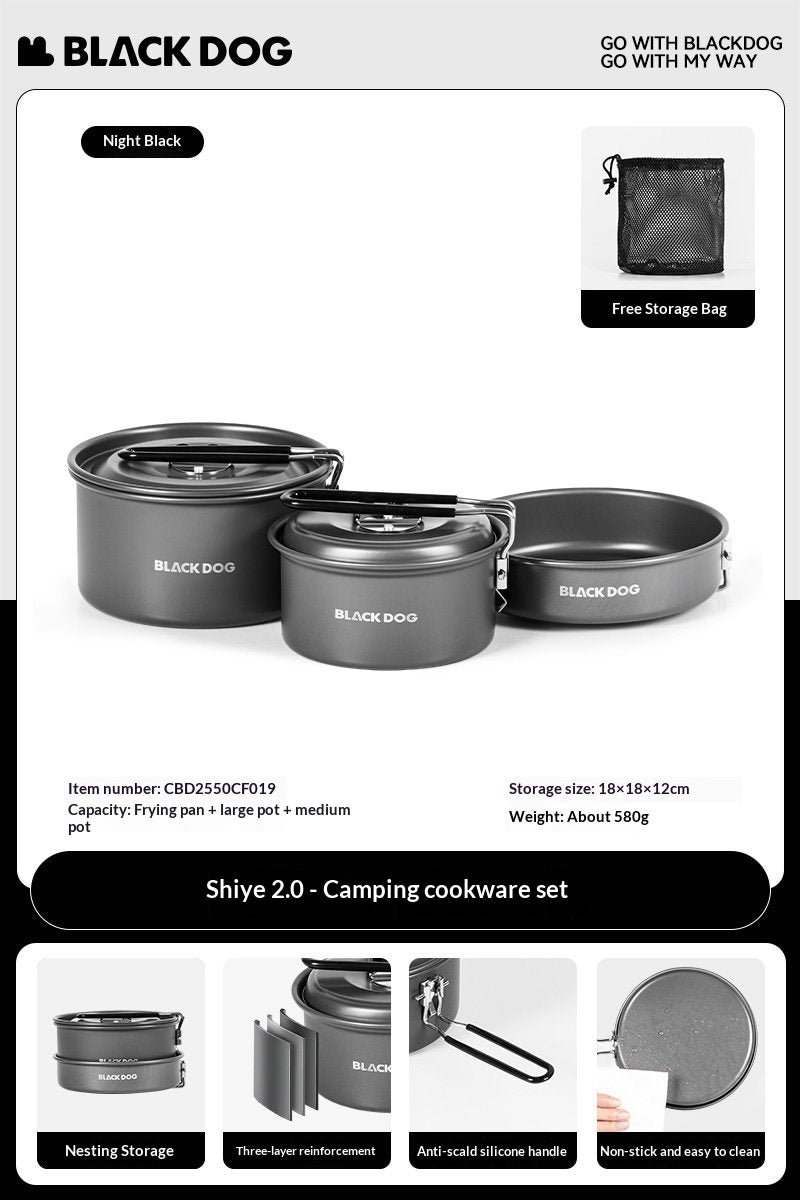 Blackdog Camping Cookware Set Portable Lightweight Multipurpose Cooking Aluminum Alloy Large Capacity Frying Pan Water Pot Storage Tableware Kitchenware