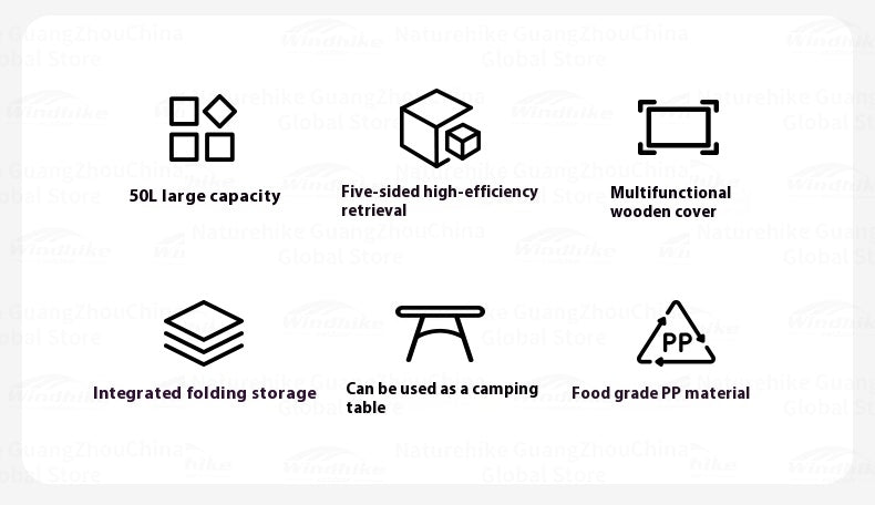Blackdog 50L Folding Storage Box Portable Lightweight Multipurpose Large Capacity Sundries Box With Table Board 5 Door Polypropylene Outdoor Camping Hiking