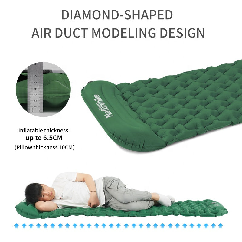 Naturehike Inflatable Sleeping Pad Outdoor Portable Lightweight Air Inflatable Sleeping Pad Easy Foot Step Inflation TPU Nylon Air Bed With Pillow Single Mat Built In Pump Waterproof Camping Hiking Picnic Travel Heavy Duty Original Nature Hike