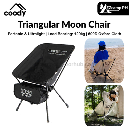 Coody Triangular Moon Chair Portable Ultralight Wide Seat Load Bearing Up To 120kg Max Triangular Bracket 600D Oxford Cloth With Storage Bag Outdoor