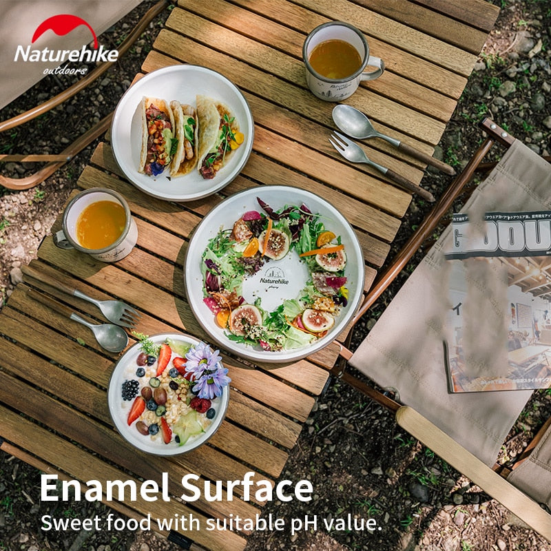 Naturehike Premium Enamel Coated Tableware Cup Dish Plate Bowl Coffee Mug Camping Outdoor Dinnerware Mug Glass Glazed Glossy Finish Elegant Utensil