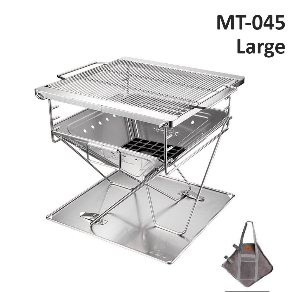 CAMPINGMOON MT PRO Series Camping Outdoor Portable Folding Small Medium Large Charcoal Grill Pure Stainless Steel Foldable Bonfire Pit Fire Wood Stove