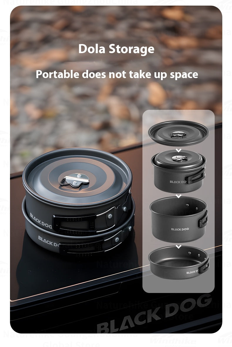 Blackdog Camping Cookware Set Portable Lightweight Multipurpose Cooking Aluminum Alloy Large Capacity Frying Pan Water Pot Storage Tableware Kitchenware