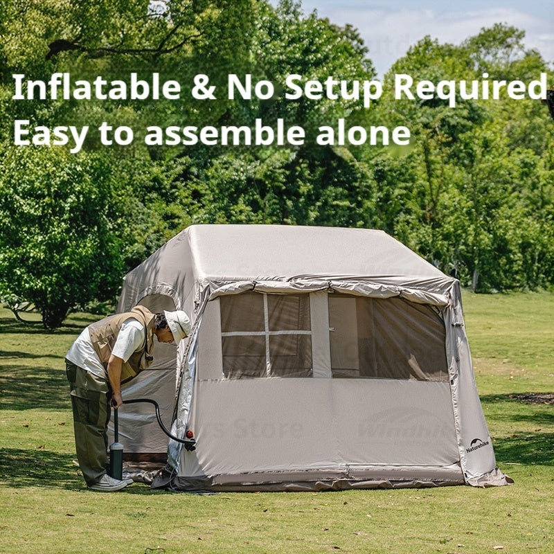 Naturehike VILLAGE 6.0 AIR BASE / FLAGSHIP 4-5 Persons Multiple Setups Inflatable Cabin Ridge Tent 15m² Usable Space Silver Coated Sunscreen Outdoor