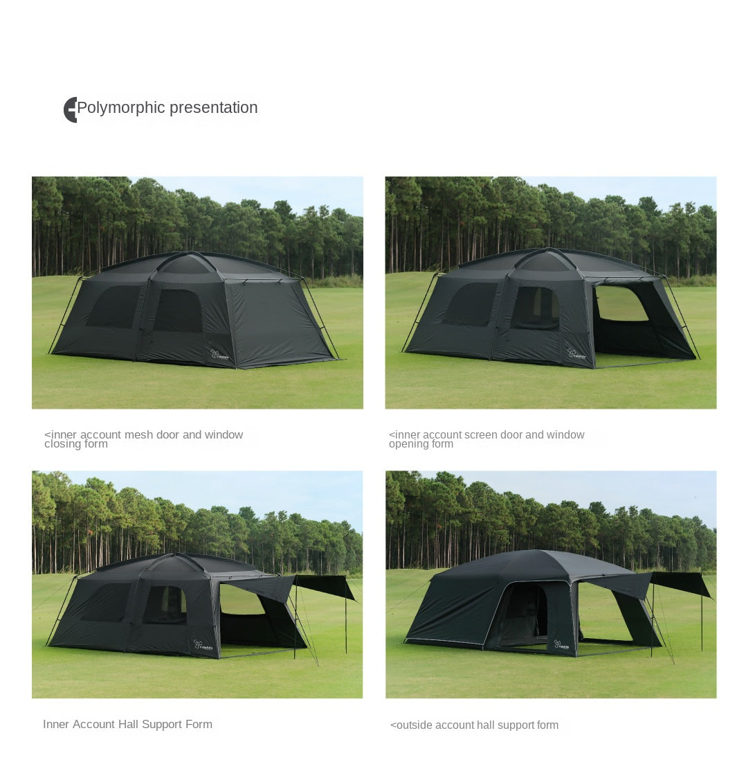 Vidalido POON SAAN PRO 8-10 Person Banshan Villa XL Cabin Black Camping Tent 15m² Interior Space 2 Bedroom Waterproof Titanium Silver Coated