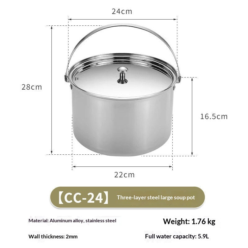 Campingmoon Stainless Steel Camping Cookware Set Portable Lightweight Large Capacity Hanging Pot Single-Handed Draining Pot Home Outdoor Camping