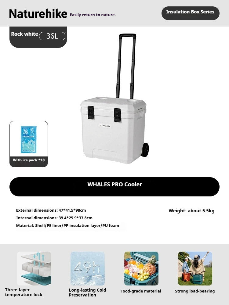 Naturehike WHALES PRO Cooler Portable Multipurpose 17/24/36L Capacity Food Drink Ice Storage Container Chest Box PU Cold Up To 49H Outdoor Camping