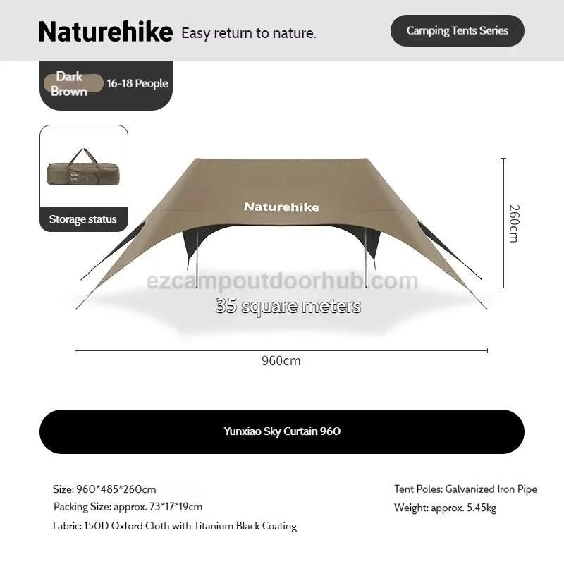 Naturehike Rope-Free Canopy Tarp Waterproof Awning Sun Shelter 150D Titanium Black Outdoor Camping Large Space Hexagonal
