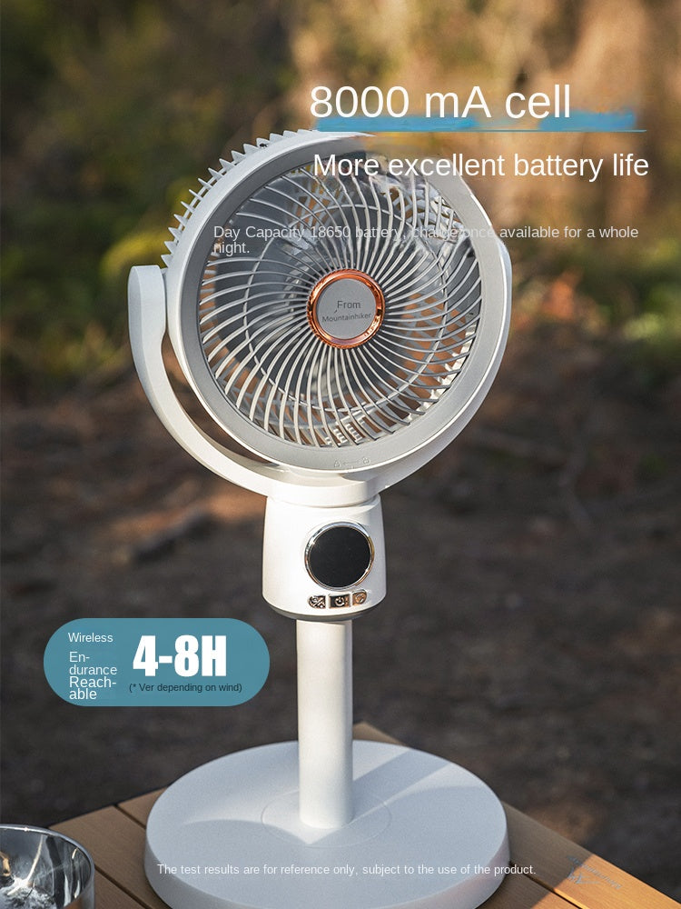 Mountainhiker Portable Oscillating Stand Fan Multifunctional Omnidirectional 3D Fan Wireless USB C Charging 8000mAh Battery Up To 8H Working Time Outdoor
