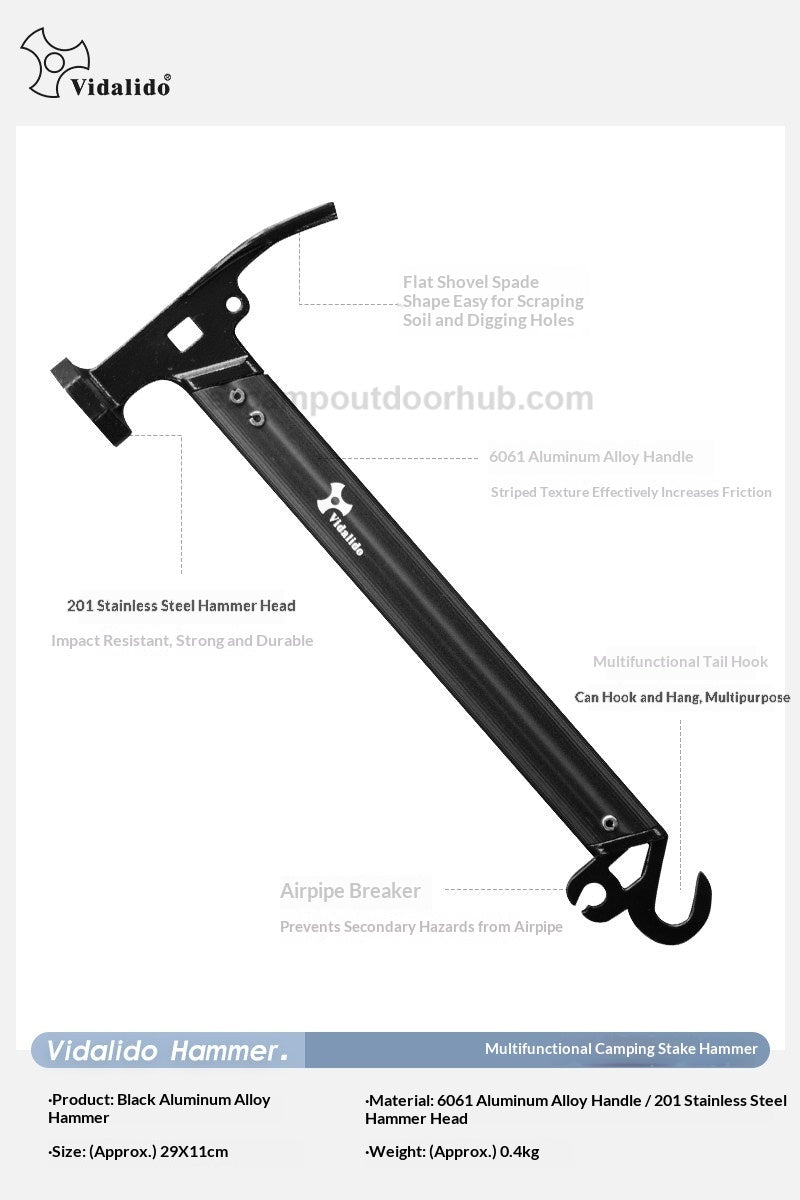 Vidalido Steel Camping Black Hammer Portable Ultralight Multipurpose Outdoor Camping Tool Equipment Peg Stakes Ground Nail Hammer Heavy Duty