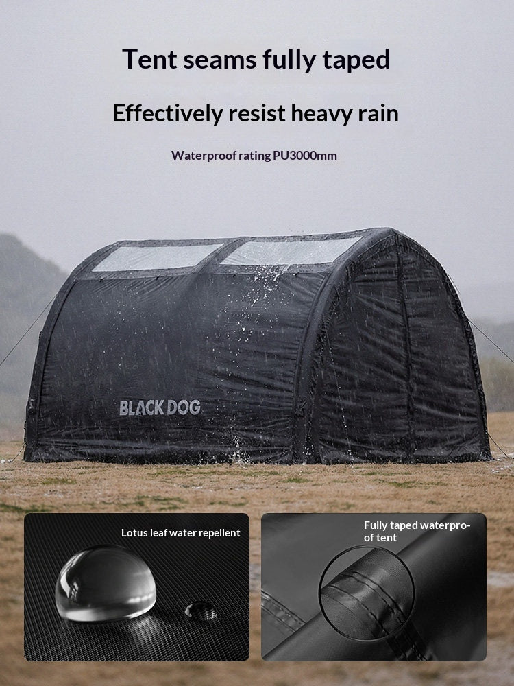 Blackdog DARKLINE AIR Inflatable Modular Tunnel Type Tent Fast Build Interconnected 30m² Shading Area High Ceiling Waterproof PU3000 Black Vinyl Coated Sunscreen