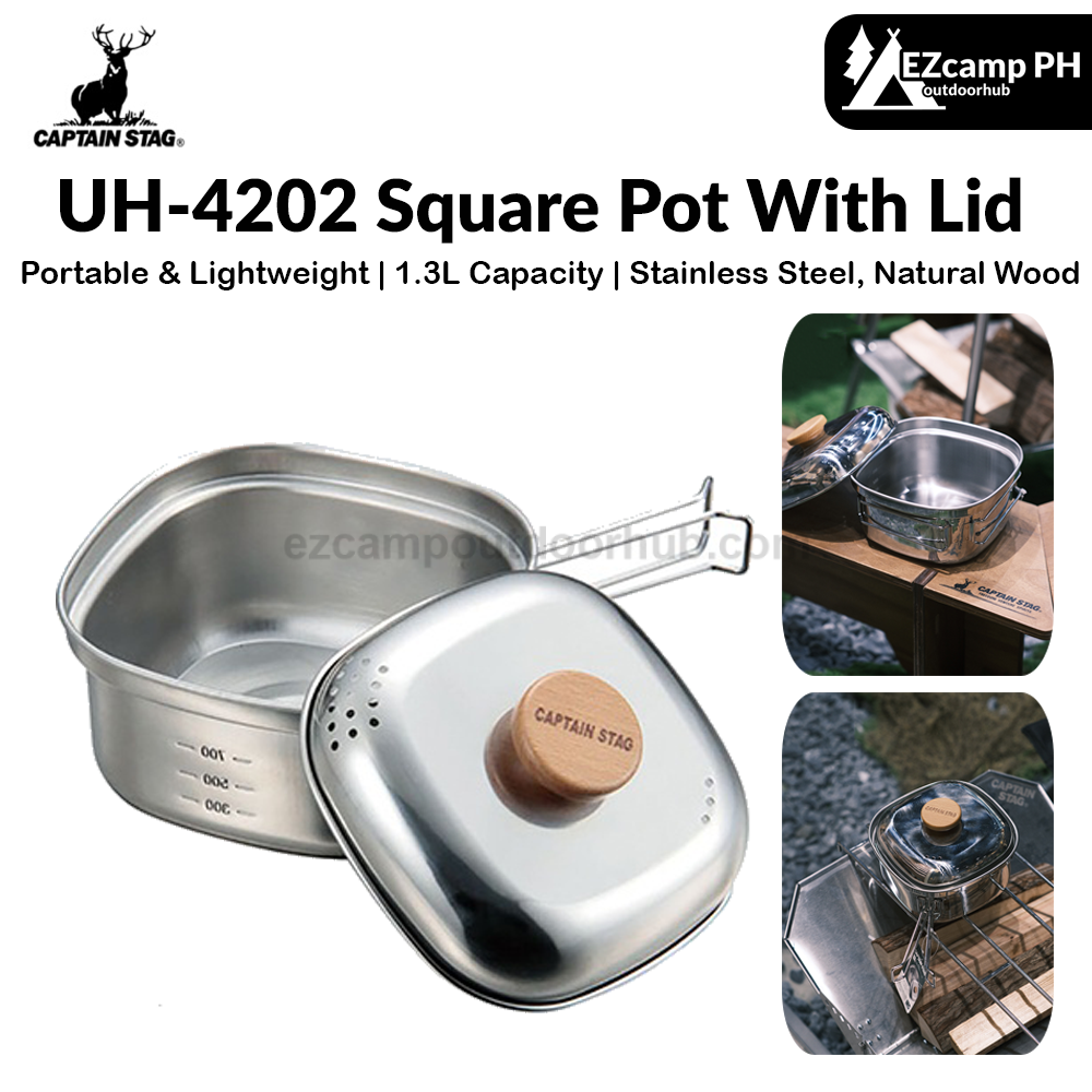 CAPTAIN STAG UH-4202 Square Pot With Lid Portable Foldable Lightweight ...