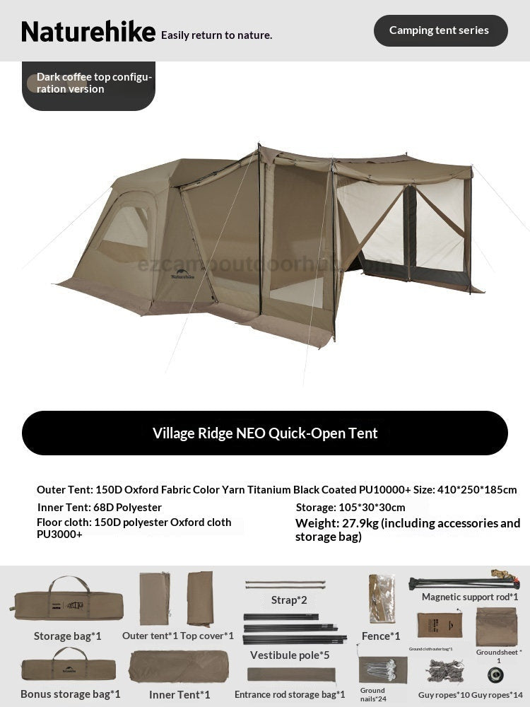 Naturehike VILLAGE 13 NEO Automatic Tent Cabin Style Multiple Settings Tent 2 Bedroom 1 Living Room Ti Black Coated Sunscreen 6 Person Outdoor