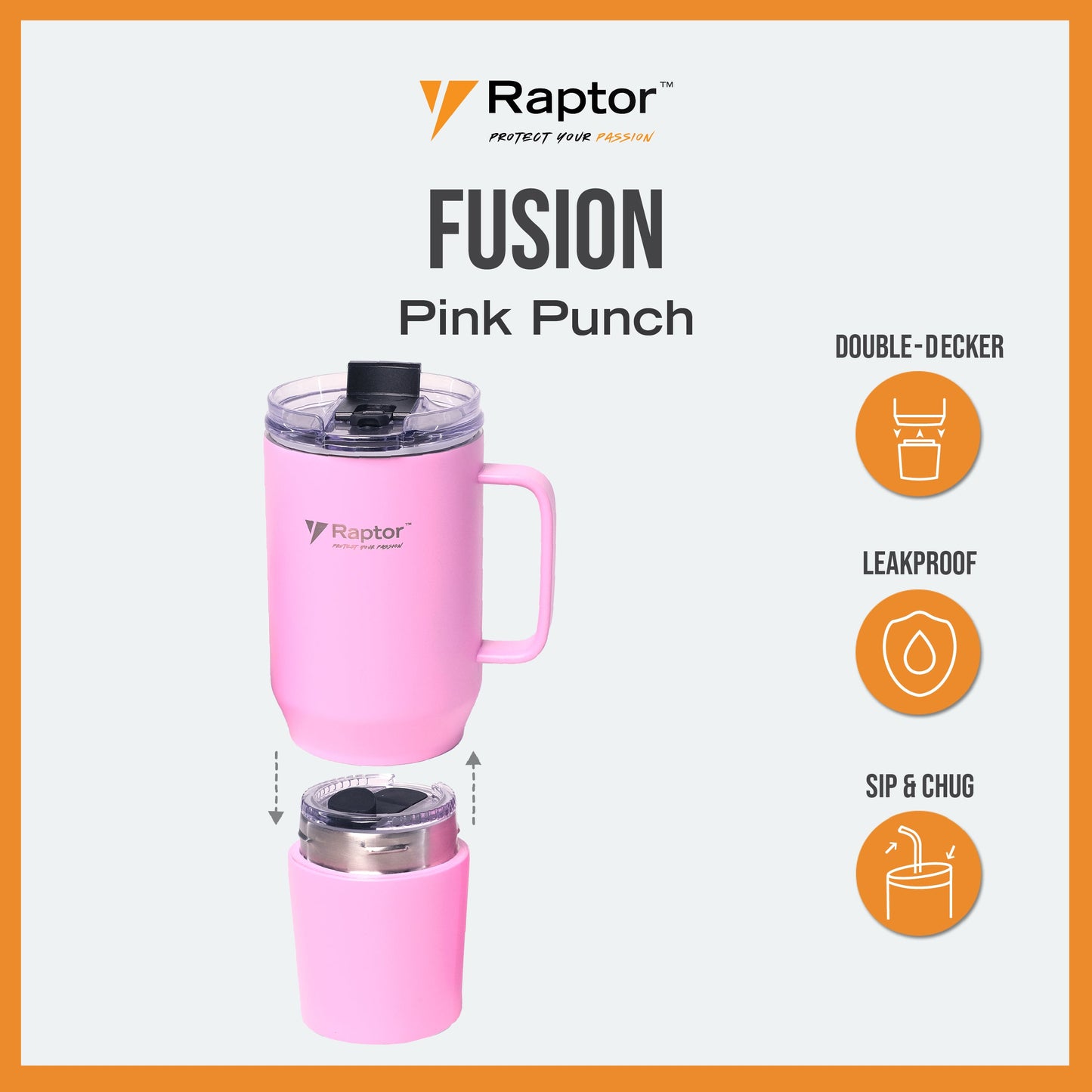 Raptor FUSION 28oz Tumbler 2-in-1 Double-Wall Vacuum Insulated Tumbler Double Decker Drinkware Hot And Cold Leak Proof On the Go Water Bottle