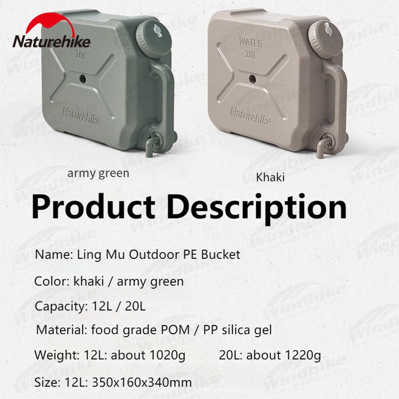 Naturehike 12L / 20L PE Outdoor Portable Bucket Food Grade Plastic Retro Style Travel Picnic Drinking Water Storage Container Camping Equipment