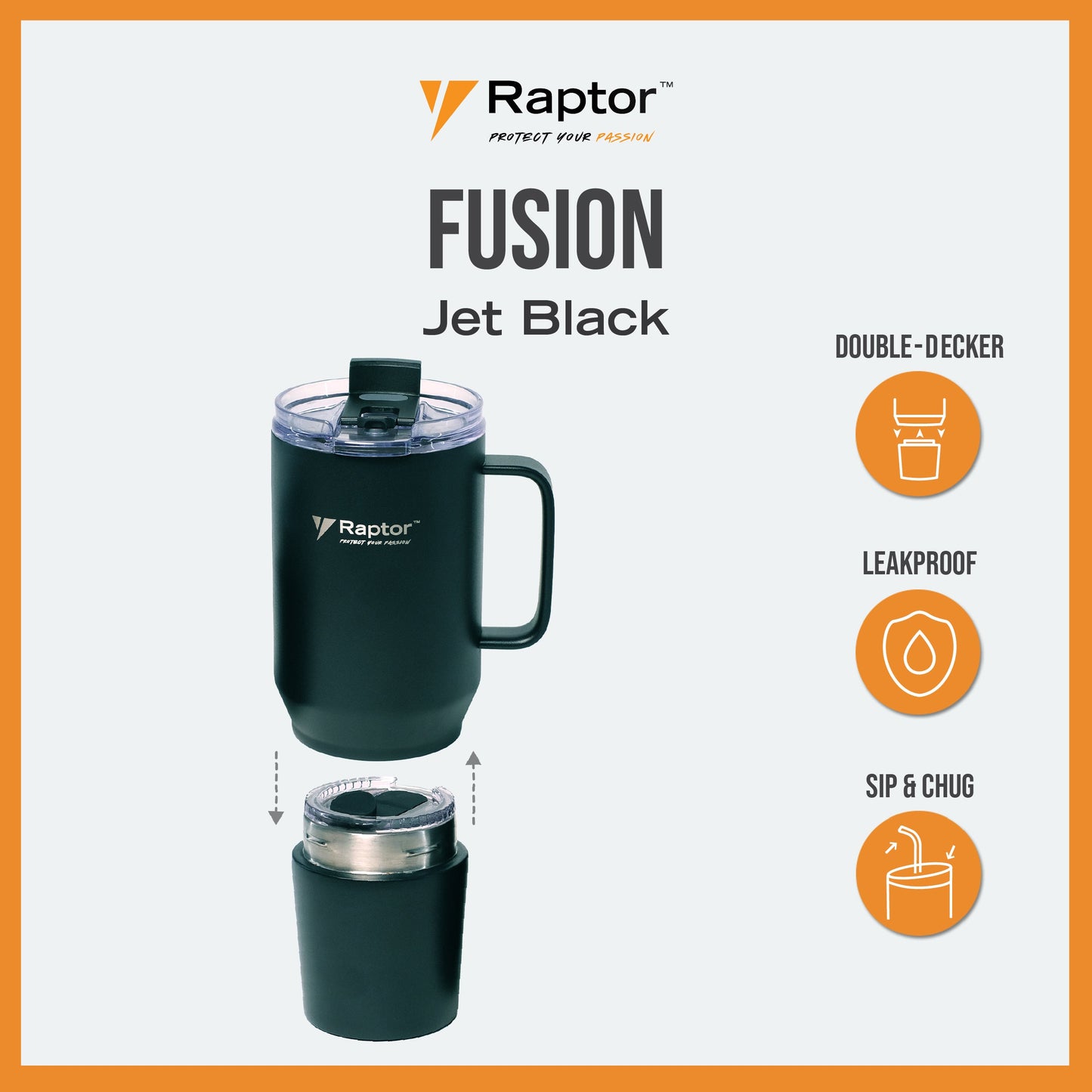 Raptor FUSION 28oz Tumbler 2-in-1 Double-Wall Vacuum Insulated Tumbler Double Decker Drinkware Hot And Cold Leak Proof On the Go Water Bottle