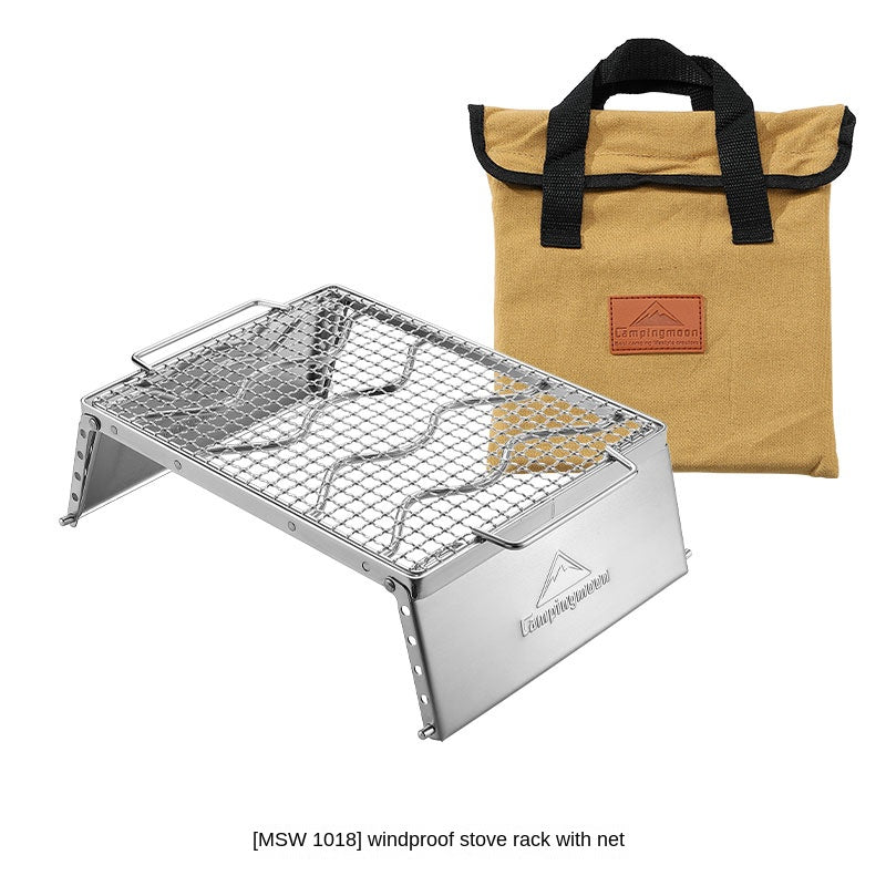 CAMPINGMOON MSW-1018 MSW-1019 Folding Grill Stove Net Rack Stand Windproof Version BBQ Charcoal Butane Stove Grill Mount Bracket Built-in Windshield