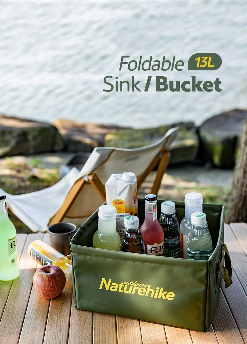 Naturehike 13L Water Sink Bucket Foldable Square Storage PVC Bag Travel Portable Collapsible Outdoor Folding Jug Durable Liquid Camp Camping Basin Pail Hiking Picnic Nature Hike