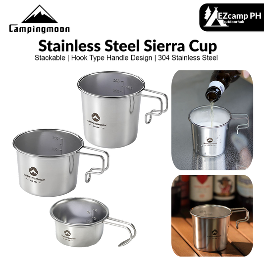 CAMPINGMOON Stainless Steel Sierra Cup Portable Ultralight Beer Coffee Tea Stackable Hanging Mug Outdoor Camping Drinking Cooking Hiking Utensil Tableware Cookware Heavy Duty Original Camping Moon