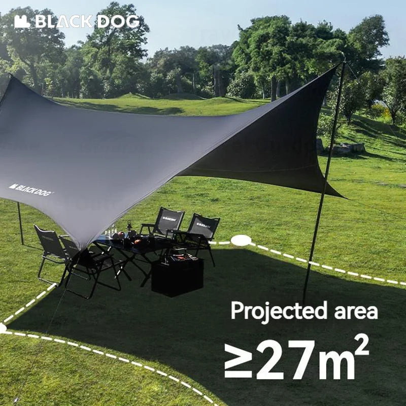 BLACKDOG Hexagonal Arc Edge Sky Curtain Large Canopy Awning Tarp Tent PU Coated 27m² Shade Area UPF50+ Sunscreen Shelter with Poles Hexagon Square