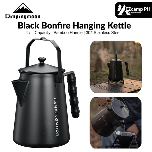 Campingmoon BKSW-6 Black Bonfire Hanging Kettle Cookware Pot Boiling Water Hand Brewed Tea Coffee Pot Fire Place 304 Stainless Steel Cooking Equipment