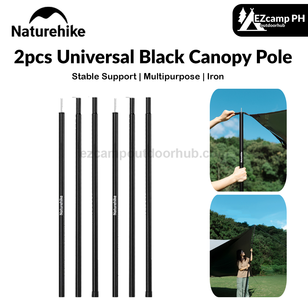 Naturehike 2pcs Universal Black Canopy Pole Set Multipurpose Awning Tent Tarp Canopy Rod Steel Iron 3/4 Section 1.5m 1.7m 1.9m 2.1m 2.4m Length