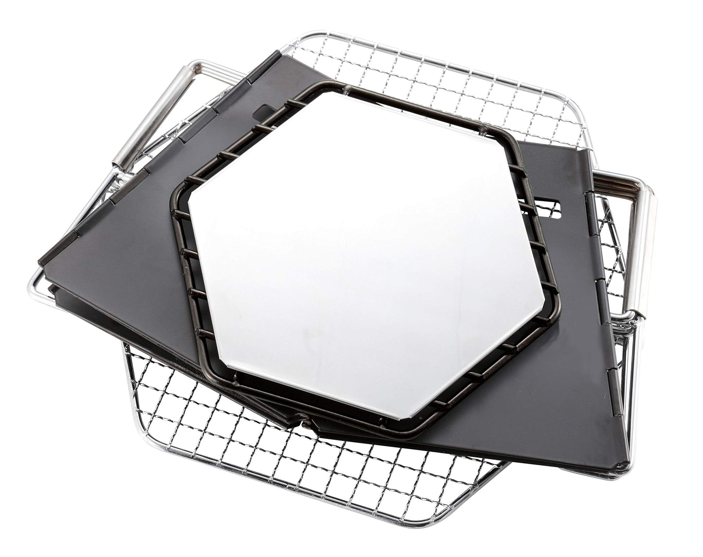 CAPTAIN STAG UG-0050/70 Hexa Fire Grill Foldable CS Black Label Stainless Steel BBQ Griller M / L Camping Burner Stove Bonfire Charcoal Firewood Pit