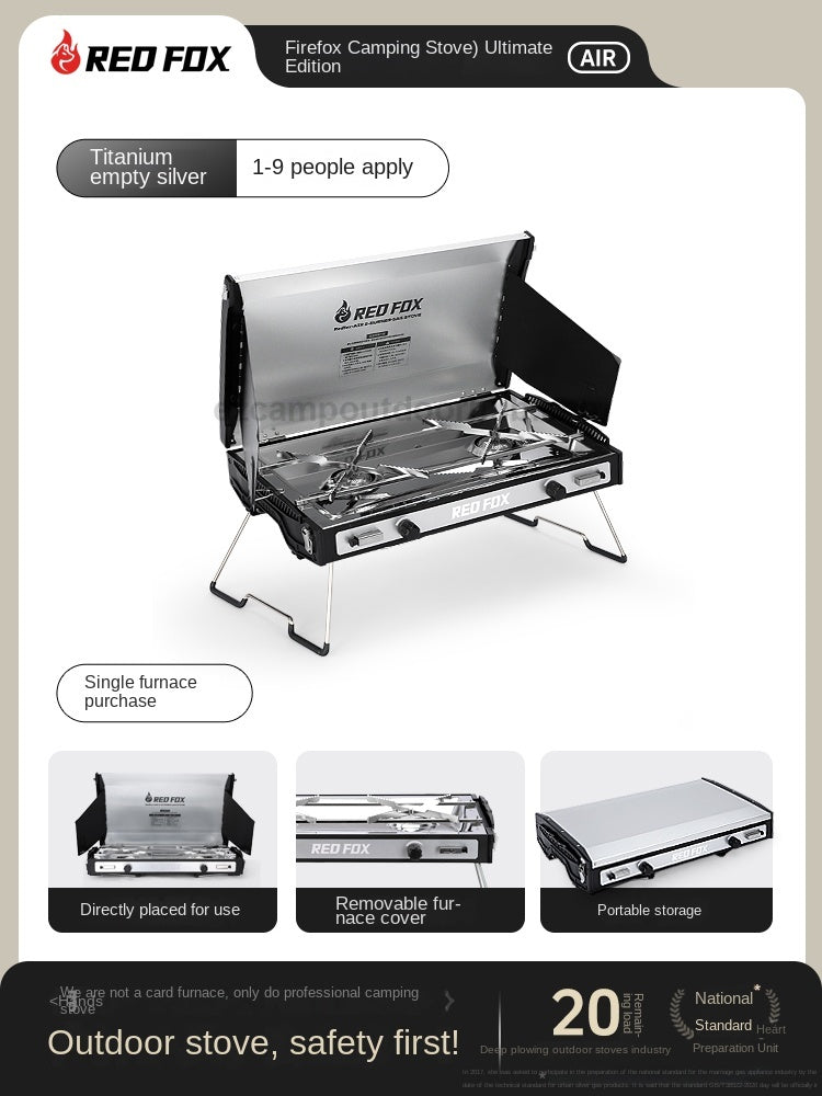 Redfox AIR Flagship Edition 2025 Double Stove Portable Foldable Premium Furnace Dual Butane Canister Windproof 3000W Firepower Burner Outdoor Camping