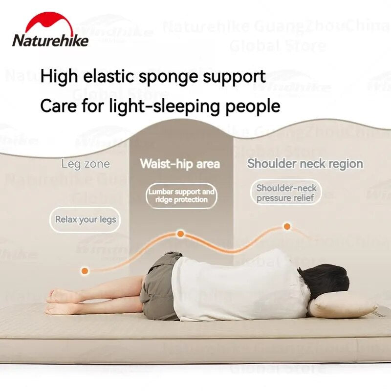 Naturehike FEATHER BONE C12 Inflatable Sleeping Pad Cushion Foam Queen Size Mattress Bed Mat Portable Storage Built-in Air Inflate Deflate Pump