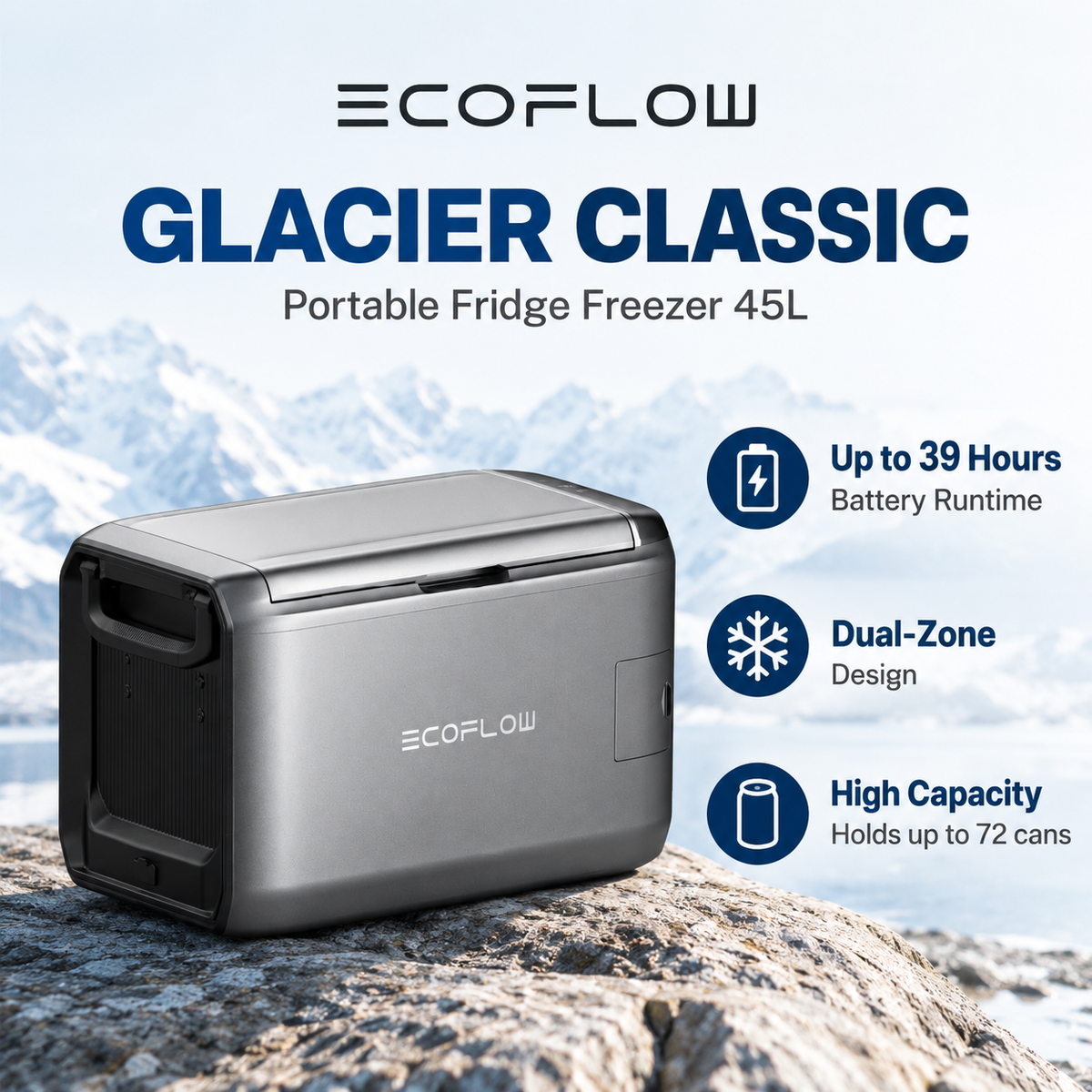EcoFlow GLACIER Classic Refrigerator Portable Versatile Multipurpose Fridge Freezer Insulated Cooler App Control Featured Multiple Charging Options