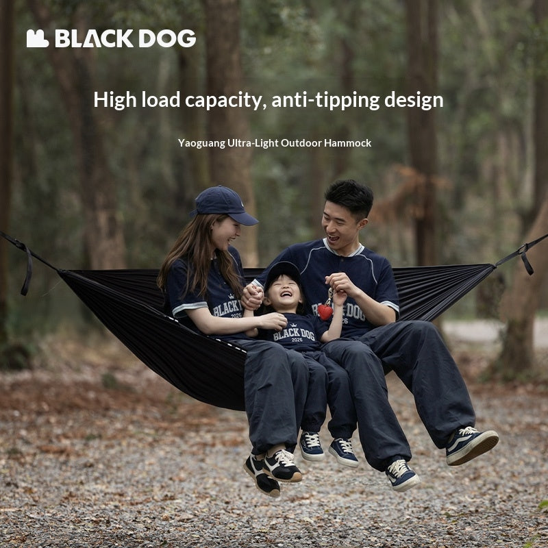 Blackdog DARK NEST Outdoor Hammock Ultralight Single 180kg Max Load Black Anti-Tipping Thick Tie Ropes Adult Outdoor Camping Swing Compact Storage