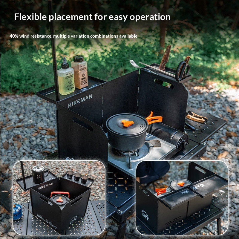 Hikeman Desktop Wind Deflector Windshield Black Steel Iron 2 Unit IGT Compatible Integrated Grill Table Cooking Stove Kitchen Accessories Outdoor Camping
