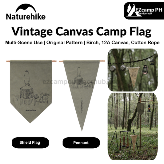Naturehike Vintage Canvas Camp Flag Triangular Shield Flag Original Pattern Decorative Banner Party Atmosphere Hang Up Pennant Mood Flag Wearable Rope Design