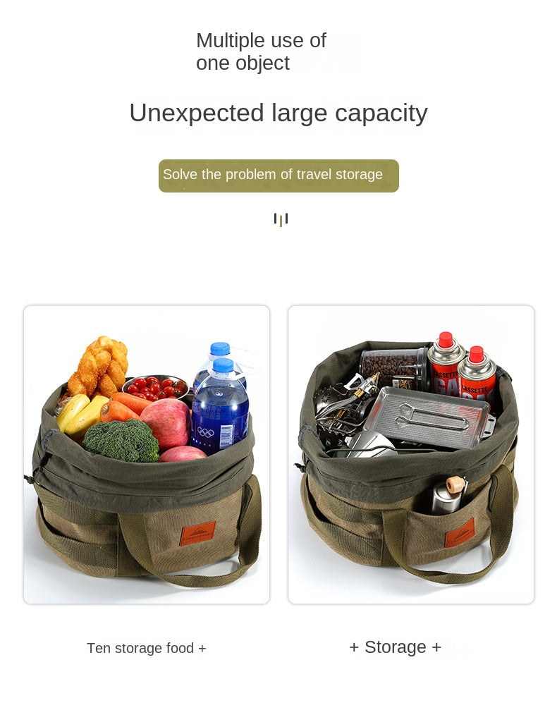 Campingmoon DO-32-BK Large Dutch Pot Bag Portable Foldable Camping Cookware Round Storage Bag Cotton Fabric Design Cooking Equipment Utensil Canvas Bag Heavy Duty